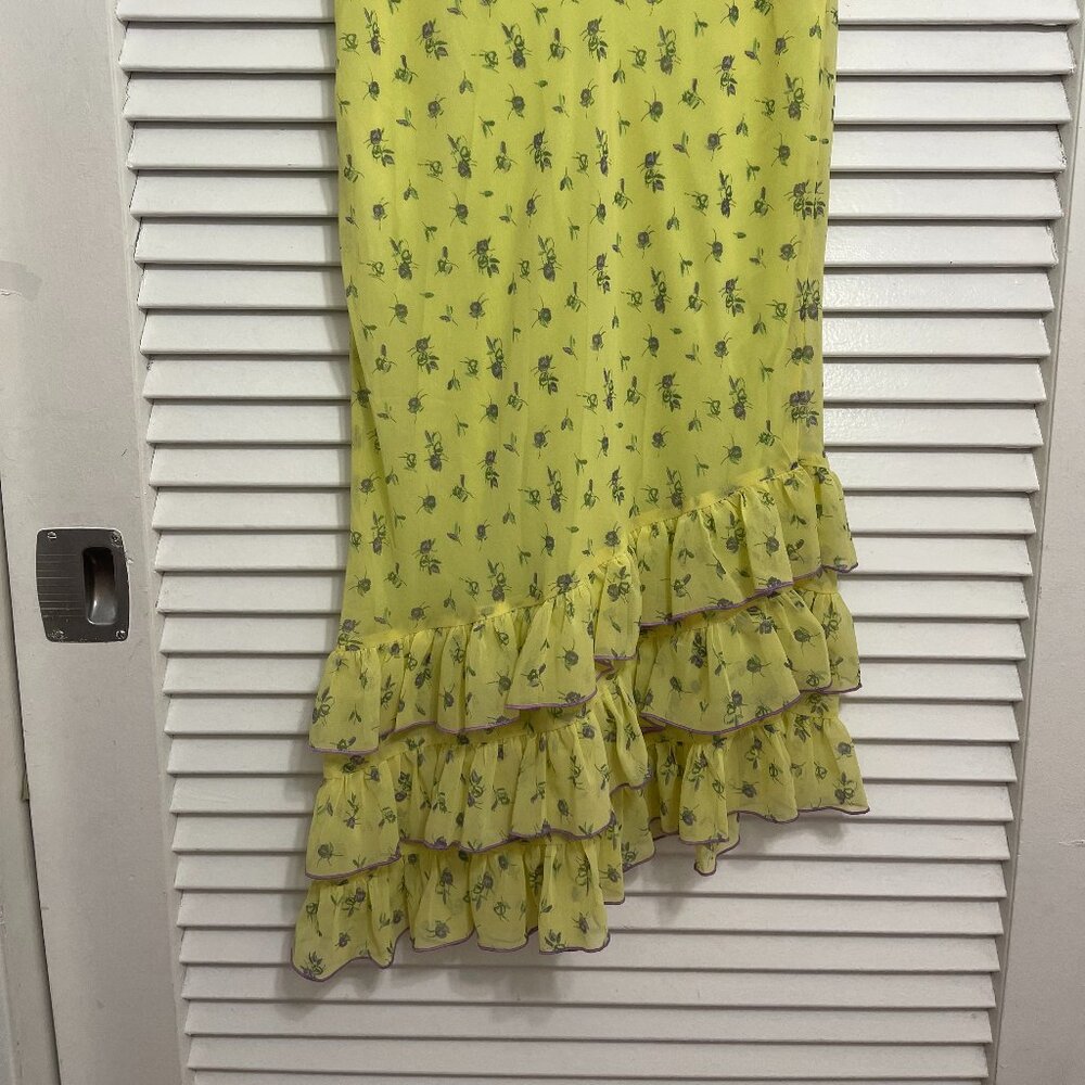 Yellow ruffled asymmetrical midi skirt